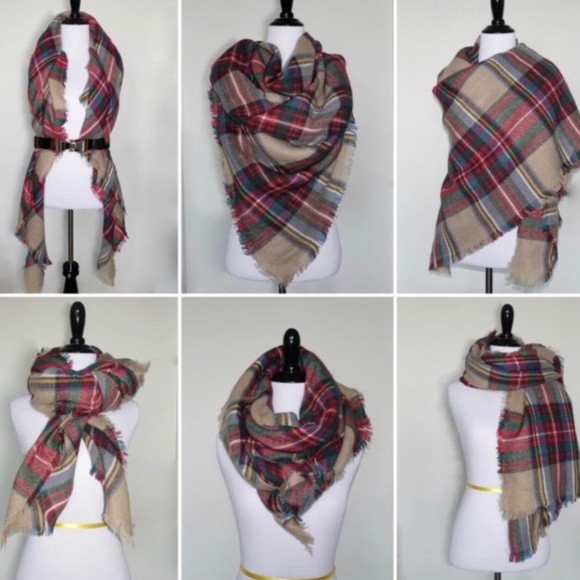 Old Navy Plaid Blanket Wrap Oversized Scarf Green Pink Blue - Picture 11 of 11